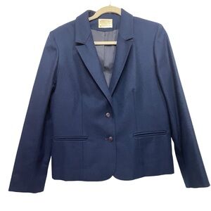 Vintage Pendleton Women 100% Virgin Wool Navy Blue Blazer Lined Coat Made in USA